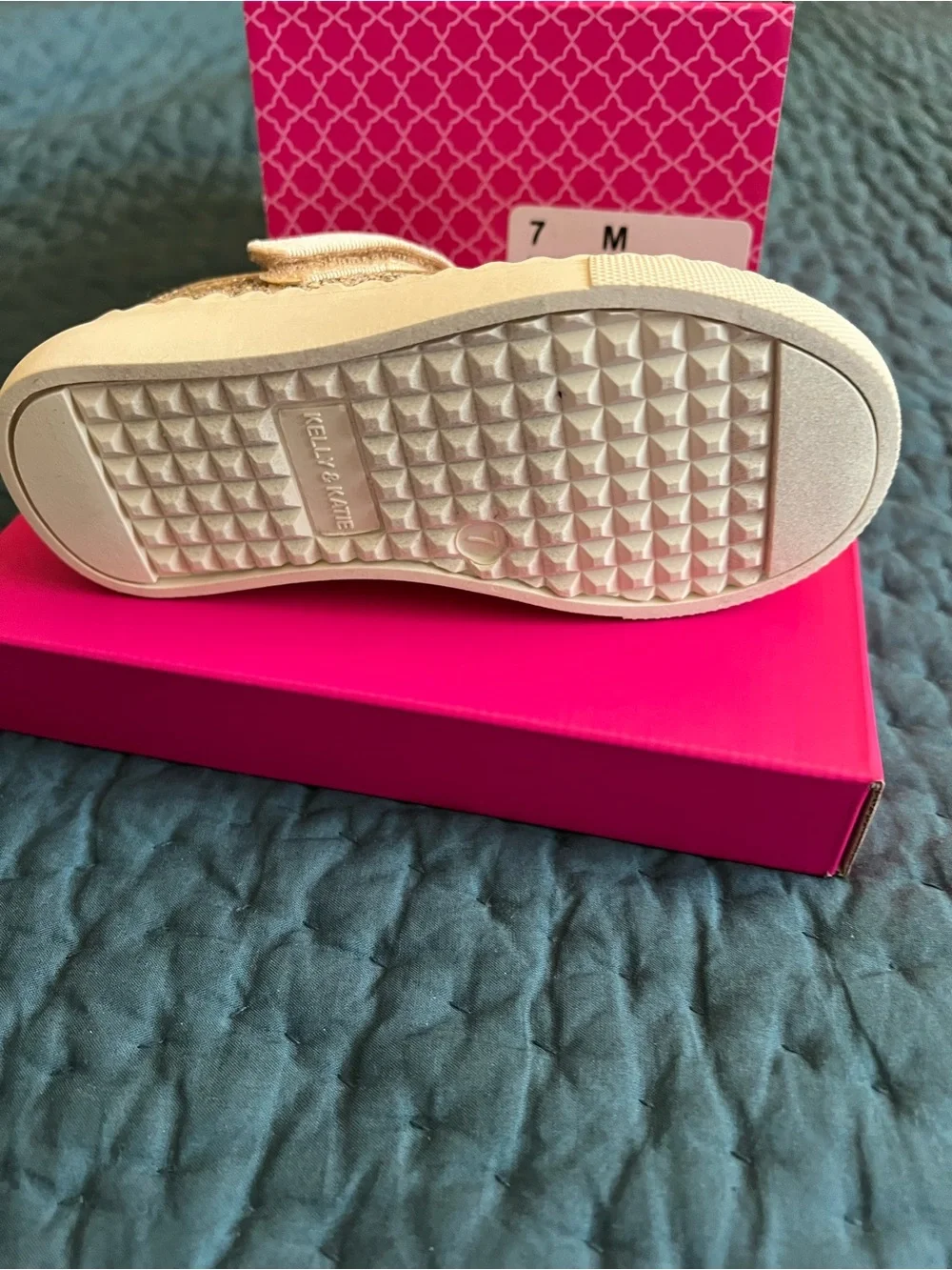Kelly & Katie Girls Gold Glitter Mary Jane Shoes with Pink Bunny Heart Accent
